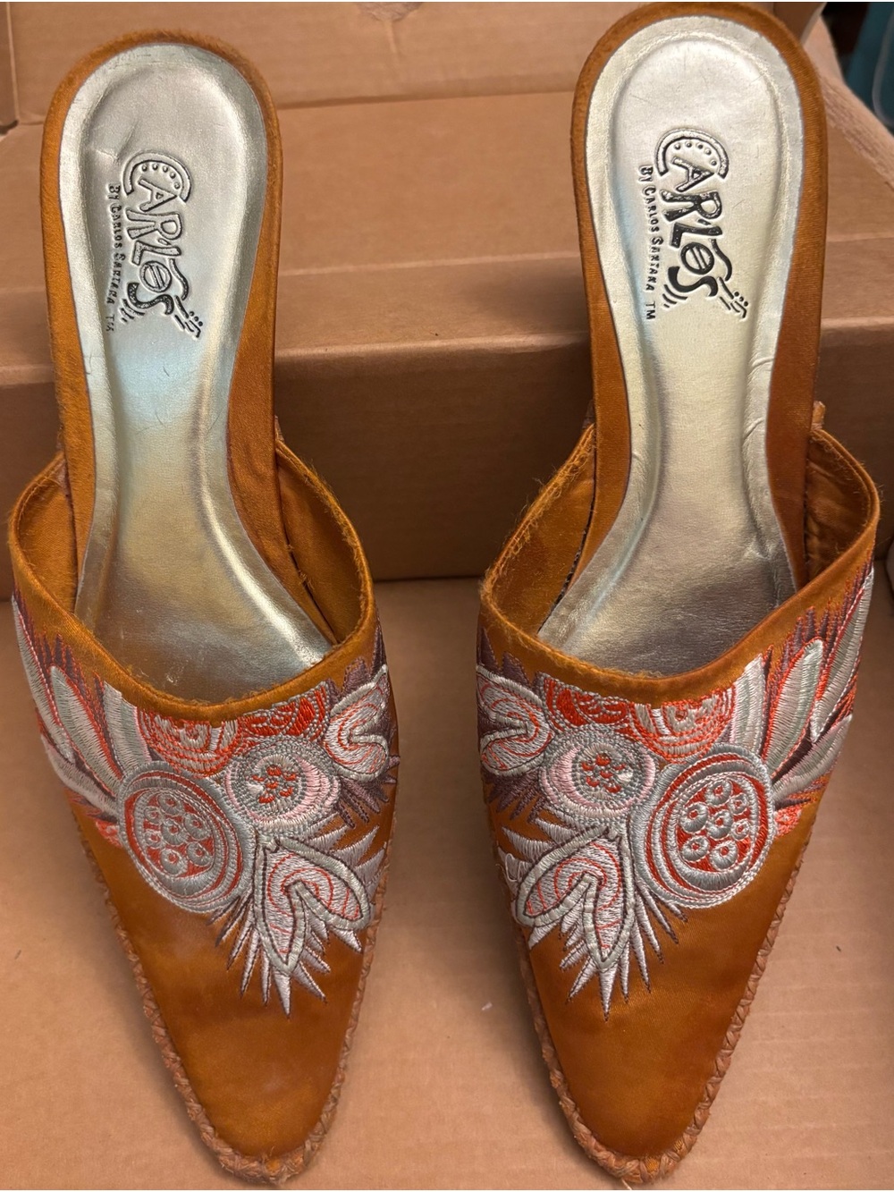 Carlos by Carlos Santana Women's Tan Embroidered Slip-On Mule